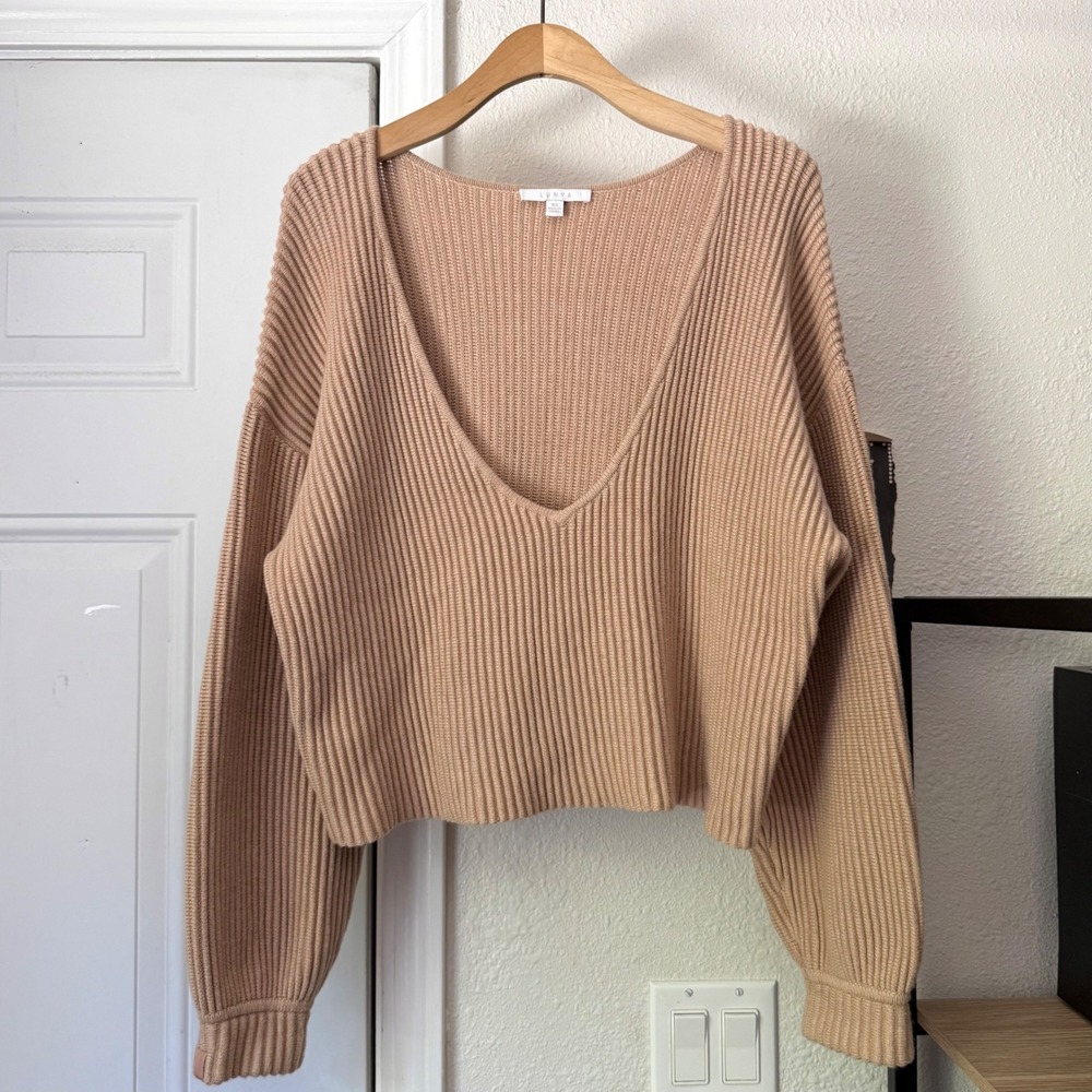 LUNYA organic cotton silk peach blush oversized chunky boxy cropped sweater